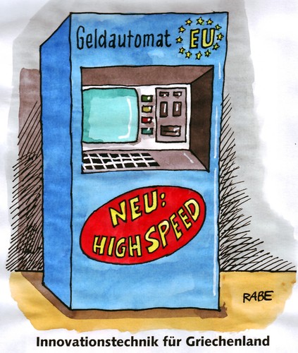 Cartoon: Hochgeschwindigkeit (medium) by RABE tagged eu,euro,krise,brüssel,griechenland,athen,eulen,rettungspaket,rettungsschirm,hilfspaket,merkel,kanzlerin,cdu,schäuble,finanzminister,währungskrise,währungsfond,staatshilfe,länderchefs,geldautomat,hochgeschwindigkeit,highspeed,monitor,geldausgabe,schulden,schuldenkrise,staatsbankrott,pleite,pleitegeier,gläubiger,zinsen,kredit,bank,eu,euro,brüssel,griechenland,athen,rettungspaket,rettungsschirm,hilfspaket,merkel,kanzlerin