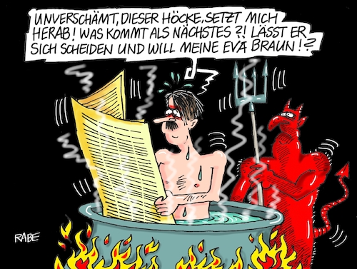 Cartoon: Höcke wieder (medium) by RABE tagged höcke,afd,thüringen,fremdenfeindlich,rechts,nazi,rabe,ralf,böhme,cartoon,karikatur,pressezeichnung,farbcartoon,tagescartoon,hölle,teufel,adolf,hitler,eva,braun,scheidung,höcke,afd,thüringen,fremdenfeindlich,rechts,nazi,rabe,ralf,böhme,cartoon,karikatur,pressezeichnung,farbcartoon,tagescartoon,hölle,teufel,adolf,hitler,eva,braun,scheidung