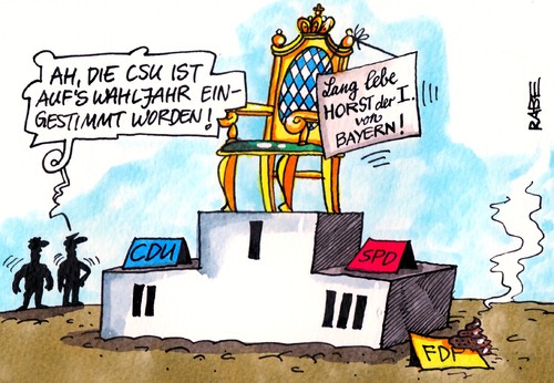 Cartoon: Horst der 1. (medium) by RABE tagged horst,seehofer,csu,bayern,münchen,parteitag,wahlkampf,bundestagswahl,sieger,wahlsieger,siegerpodest,thron,cdu,spd,fdp,koalition,schwarzgelb,spitzenkandidat,thronanwärter,landtagswahl,rabe,ralf,böhme,cartoon,karikatur,bayernpartei,nachfolger,wahlurne,wahlkabine,merkel,kanzlerin,berlin,horst,seehofer,csu,bayern,münchen,parteitag,wahlkampf,bundestagswahl,sieger,wahlsieger,siegerpodest,thron,cdu,spd,fdp,koalition,schwarzgelb,spitzenkandidat,thronanwärter,landtagswahl,rabe,ralf,böhme,cartoon,karikatur,bayernpartei,nachfolger,wahlurne,wahlkabine,merkel,kanzlerin,berlin