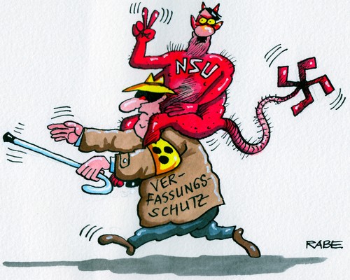 Cartoon: Huckepackpack (medium) by RABE tagged verfassungsschutz,verfassungsschutzpräsident,fromm,rücktritt,rückzug,ruhestand,bundesinnenminister,friedrich,csu,pannen,pannenserie,neonazimorde,nazi,neonazi,aktenvernichtung,bnd,mann,rettungsschirm,dönermorde,neonazitrio,zwickau,terror,terrorzelle,aufklärung,bka,polizei,geheimdienst,thüringen,nsu,tschäpe,braun,scheisse,hakenkreuz,teufel,satan,blinder,blindenbinde,adolf,gehstock,krückstock,schlapphut,gespann,huckepack,pack,verfassungsschutz,verfassungsschutzpräsident,rücktritt,ruhestand,bundesinnenminister