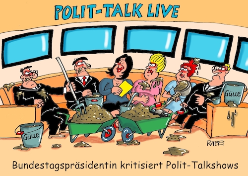 Cartoon: In fröhlicher Runde (medium) by RABE tagged tv,zuschauer,politshow,talkrunde,polittalkshow,talkshow,moderation,illner,lanz,maischberger,will,rabe,ralf,böhme,cartoon,pressezeichnung,farbcartoon,tagescartoon,gülle,mist,mistgabel,dreck,misthaufen,schubkarre,schmutz,parteien,auseinandersetzung,bundestagspräsidentin,tv,zuschauer,politshow,talkrunde,polittalkshow,talkshow,moderation,illner,lanz,maischberger,will,rabe,ralf,böhme,cartoon,pressezeichnung,farbcartoon,tagescartoon,gülle,mist,mistgabel,dreck,misthaufen,schubkarre,schmutz,parteien,auseinandersetzung,bundestagspräsidentin