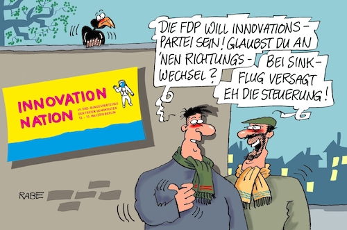 Cartoon: Innovationen (medium) by RABE tagged bundesparteitag,fdp,liberale,lindner,berlin,innovation,innovationspartei,rabe,ralf,böhme,cartoon,karikatur,pressezeichnung,farbcartoon,tagescartoon,erneuerung,richtungswechsel,steuerung,sinkflug,bundesparteitag,fdp,liberale,lindner,berlin,innovation,innovationspartei,rabe,ralf,böhme,cartoon,karikatur,pressezeichnung,farbcartoon,tagescartoon,erneuerung,richtungswechsel,steuerung,sinkflug