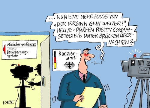 Cartoon: Irrsinn Zwei (medium) by RABE tagged corona,bildung,bildungsminister,kanzleramt,bildungskonferenz,lehrerkonferenz,laptop,ausstatung,digitalisierung,bildungsmonitor,internetzugan,wlan,aufwachen,beherbergungsverbot,einreiseverbot,ministerkonferenz,merkel,söder,laschet,ramelow,test,pflichttest,impfung,quarantäne,abstandsregeln,maskenpflicht,gesundheitsämter,schnelltests,hotspot,kamera,staffel,folge,live,corona,bildung,bildungsminister,kanzleramt,bildungskonferenz,lehrerkonferenz,laptop,ausstatung,digitalisierung,bildungsmonitor,internetzugan,wlan,aufwachen,beherbergungsverbot,einreiseverbot,ministerkonferenz,merkel,söder,laschet,ramelow,test,pflichttest,impfung,quarantäne,abstandsregeln,maskenpflicht,gesundheitsämter,schnelltests,hotspot,kamera,staffel,folge,live