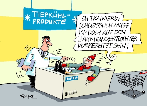 Cartoon: Jahrhundertwinter (medium) by RABE tagged klimawandel,hitze,hitzewelle,trockenheit,temperaturanstieg,rabe,ralf,böhme,cartoon,karikatur,pressezeichnung,farbcartoon,tagescartoon,servic,telefon,servicetelefon,dwd,hochstufung,winter,jahrhundert,jahrhundertwinter,kälte,frost,schnee,eis,supermarkt,kaufhalle,discounter,tiefkühltruhe,tiefkühlprodukte,klimawandel,hitze,hitzewelle,trockenheit,temperaturanstieg,rabe,ralf,böhme,cartoon,karikatur,pressezeichnung,farbcartoon,tagescartoon,servic,telefon,servicetelefon,dwd,hochstufung,winter,jahrhundert,jahrhundertwinter,kälte,frost,schnee,eis,supermarkt,kaufhalle,discounter,tiefkühltruhe,tiefkühlprodukte