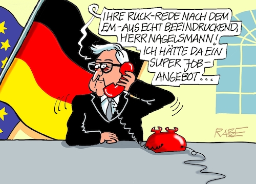 Cartoon: Jobcenter Steinmeier (medium) by RABE tagged fußball,fussball,bundesliga,meistertitel,fußballer,bayern,münchen,bayer,leverkusen,rabe,ralf,böhme,cartoon,karikatur,pressezeichnung,frabcartoon,tagescartoon,schild,meister,schuß,ecke,eckball,sport,europameisterschaft,em,julian,nagelsmann,steinmeier,bundespräsident,fußball,fussball,bundesliga,meistertitel,fußballer,bayern,münchen,bayer,leverkusen,rabe,ralf,böhme,cartoon,karikatur,pressezeichnung,frabcartoon,tagescartoon,schild,meister,schuß,ecke,eckball,sport,europameisterschaft,em,julian,nagelsmann,steinmeier,bundespräsident