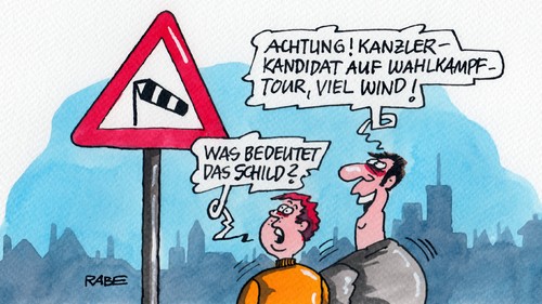 Cartoon: Kanzlerkandidat (medium) by RABE tagged kanzlerkandidat,peer,steinbrück,spd,kanzlerin,merkel,cdu,wahlkampf,wahlkampftour,bundestagswahl,wähler,beliebtheitsskala,tortendiagramm,wahlsonntag,rabe,ralf,böhme,cartoon,karikatur,pressezeichnung,farbcartoon,vater,kind,junge,sohn,verkehrszeichen,wind,windbeitel,sturmsack,windmesser,wahlsieger,wahlprognose,wahlkampfteam,kompetenzteam,gabriel,steinmeier,nales,kanzlerkandidat,peer,steinbrück,spd,kanzlerin,merkel,cdu,wahlkampf,wahlkampftour,bundestagswahl,wähler,beliebtheitsskala,tortendiagramm,wahlsonntag,rabe,ralf,böhme,cartoon,karikatur,pressezeichnung,farbcartoon,vater,kind,junge,sohn,verkehrszeichen,wind,windbeitel,sturmsack,windmesser,wahlsieger,wahlprognose,wahlkampfteam,kompetenzteam,gabriel,steinmeier,nales