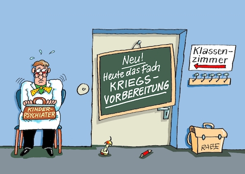 Cartoon: Kinderpsychiater (medium) by RABE tagged krise,krisenzeiten,klimakrise,ukrainekrieg,inflation,rückzug,rabe,ralf,böhme,cartoon,karikatur,pressezeichnung,farbcartoon,tagescartoon,kriegsvorbereitung,bildungsministerin,starkwatzinger,watzinger,klassenzimmer,lehrer,schüler,bundeswehr,zivilschutz,psychiater,kinder,kinderpsychiater,krise,krisenzeiten,klimakrise,ukrainekrieg,inflation,rückzug,rabe,ralf,böhme,cartoon,karikatur,pressezeichnung,farbcartoon,tagescartoon,kriegsvorbereitung,bildungsministerin,starkwatzinger,watzinger,klassenzimmer,lehrer,schüler,bundeswehr,zivilschutz,psychiater,kinder,kinderpsychiater