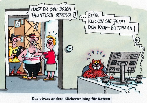 Cartoon: Klickertraining (medium) by RABE tagged klickern,klickertraining,klicker,katzen,kater,stubentiger,pelztier,säugetier,miez,mauz,miau,thunfisch,leckerbissen,katzenfutter,katzennapf,rabe,ralf,böhme,cartoon,karikatur,pressezeichnung,farbcartoon,bestellung,internet,amazon,ebay,lieferung,bestellbutton,warenkorb,versand,versandhandel,versandhändler,bewertung,online,onlinebestellung,klickern,klickertraining,klicker,katzen,kater,stubentiger,pelztier,säugetier,miez,mauz,miau,thunfisch,leckerbissen,katzenfutter,katzennapf,rabe,ralf,böhme,cartoon,karikatur,pressezeichnung,farbcartoon,bestellung,internet,amazon,ebay,lieferung,bestellbutton,warenkorb,versand,versandhandel,versandhändler,bewertung,online,onlinebestellung