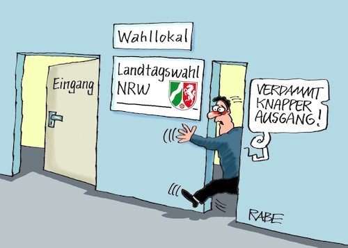 Cartoon: Knappe Sache (medium) by RABE tagged landtagswahl,nrw,wüst,kutschaty,cdu,spd,nordrheinwestfalen,nordrhein,westfalen,rabe,ralf,böhme,cartoon,karikatur,pressezeichnung,farbcartoon,tagescartoon,wähler,wahlurne,maß,maßkrug,wappen,wahlsieg,ausgang,wahllokal,eingang,knappheit,landtagswahl,nrw,wüst,kutschaty,cdu,spd,nordrheinwestfalen,nordrhein,westfalen,rabe,ralf,böhme,cartoon,karikatur,pressezeichnung,farbcartoon,tagescartoon,wähler,wahlurne,maß,maßkrug,wappen,wahlsieg,ausgang,wahllokal,eingang,knappheit