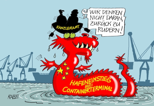 Cartoon: Koloss von Hamburg (medium) by RABE tagged gas,gassparen,gasnotstand,gasgeben,sanktionen,gasspeicher,gasheizung,rabe,ralf,böhme,cartoon,karikatur,pressezeichnung,farbcartoon,tagescartoon,robert,habeck,putin,ukrainekrieg,containerterminal,china,investor,hafen,hamburg,olaf,scholz,kanzleramt,infrastruktur,drachen,hafenbecken,blockade,umschlagplatz,peking,anteile,kontrolle,gas,gassparen,gasnotstand,gasgeben,sanktionen,gasspeicher,gasheizung,rabe,ralf,böhme,cartoon,karikatur,pressezeichnung,farbcartoon,tagescartoon,robert,habeck,putin,ukrainekrieg,containerterminal,china,investor,hafen,hamburg,olaf,scholz,kanzleramt,infrastruktur,drachen,hafenbecken,blockade,umschlagplatz,peking,anteile,kontrolle