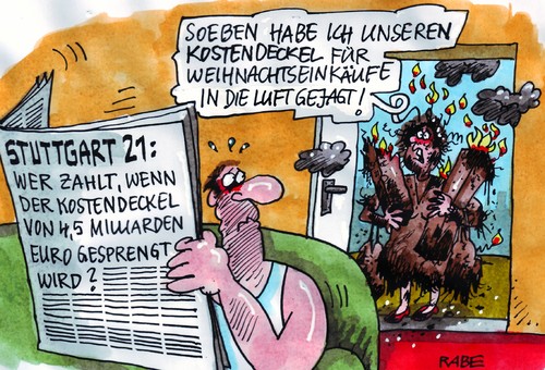 Cartoon: Kostenexplosion (medium) by RABE tagged stuttgart,einundzwanzig,ländle,kretschmann,grüne,abstimmung,bahnhof,bahnhofsbau,unterirdisch,bahn,deutsche,ag,kosten,kostenexplosion,kostendeckel,sprengung,milliarden,euro,kredit,banken,schulden,luft,weihnachteinkäufe,geschenke,bescherung,weihnachten,verkaufsoffen,weihnachtsmann,christmas,zeitung,presse,nachrichten,schlagzeile,weihnachtsfest,geschenkpapier,mann,frau,ehepaar,feuer,flammen,rauch,qualm,nebel,brand,explosionsgefahr,sprengstoff,stuttgart,einundzwanzig,bahnhof,stuttgart 21,21