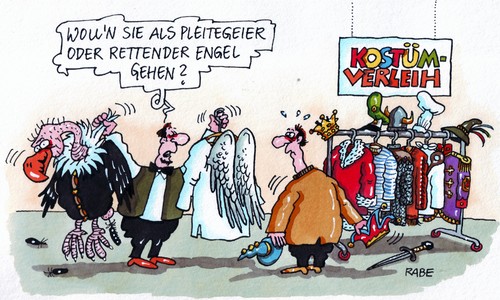 Cartoon: Kostümverleih (medium) by RABE tagged pleite,pleitegeier,krise,euro,rettungsengel,schutzengel,fasching,karneval,kostümverleih,kostümanbrobe,verkleiden,bundesregierung,rettungspaket,rettungsschirm,manager,banker,gehälter,narrenkappe,pappnase,prunksitzung,elferratssitzung,konfetti,luftschlangen,pfannkuchen,knallbonbons,garderobenständer,männer,laden,geschäft,pleite,pleitegeier,krise,euro,rettungsengel,schutzengel,fasching,karneval,kostümverleih,kostümanbrobe