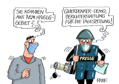 Cartoon: Krisenkriegsgebieterstatter (medium) by RABE tagged corona,bildung,bildungsminister,kanzleramt,bildungskonferenz,lehrerkonferenz,laptop,ausstatung,digitalisierung,bildungsmonitor,internetzugan,wlan,aufwachen,querdenker,querdenkerdemo,coronaleugner,leipzig,demo,olg,bautzen,verbot,maskenpflicht,abstandsregeln,fallzahlen,rki,lockdown,polizei,polizeieinsatz,gerichtsbeschluss,schutzweste,schussweste,sicherheitsweste,journalist,tageszeitung,berichterstattung,krieg,kriegsgebiet,krise,krisengebiet,corona,bildung,bildungsminister,kanzleramt,bildungskonferenz,lehrerkonferenz,laptop,ausstatung,digitalisierung,bildungsmonitor,internetzugan,wlan,aufwachen,querdenker,querdenkerdemo,coronaleugner,leipzig,demo,olg,bautzen,verbot,maskenpflicht,abstandsregeln,fallzahlen,rki,lockdown,polizei,polizeieinsatz,gerichtsbeschluss,schutzweste,schussweste,sicherheitsweste,journalist,tageszeitung,berichterstattung,krieg,kriegsgebiet,krise,krisengebiet