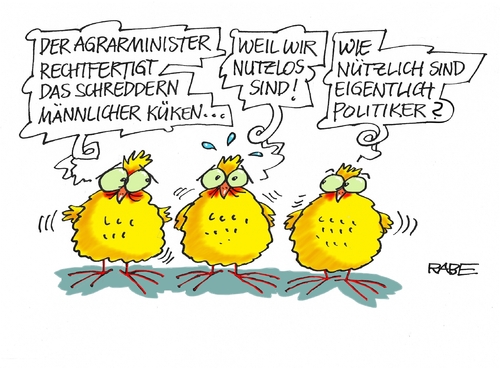 Cartoon: Küken (medium) by RABE tagged küken,bundesernährungsminister,bundesverbraucherminister,schmidt,schredder,geflügelmast,männlich,rabe,ralf,böhme,cartoon,karikatur,pressezeichnung,farbcartoon,tagescartoon,eier,legehenne,nest,suppenhuhn,alternative,tötung,mord,küken,bundesernährungsminister,bundesverbraucherminister,schmidt,schredder,geflügelmast,männlich,rabe,ralf,böhme,cartoon,karikatur,pressezeichnung,farbcartoon,tagescartoon,eier,legehenne,nest,suppenhuhn,alternative,tötung,mord