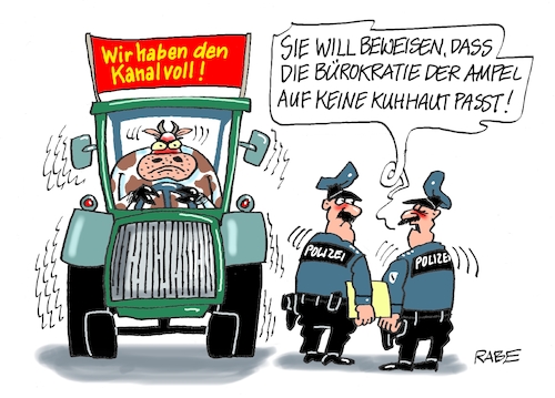 Cartoon: Kuhhaut (medium) by RABE tagged ampelregierung,scholz,spd,grüne,fdp,lindner,kinder,kindergrundsicherung,rabe,ralf,böhme,cartoon,karikatur,pressezeichnung,farbcartoon,tagescartoon,hausmeister,ohren,zähne,ampelbürokratie,bürokratie,ämter,behörden,vorschriften,gesetze,bestimmungen,bauern,bauernproteste,bauernblockade,blockade,demo,streik,kuh,kuhhaut,traktor,polizei,ampelregierung,scholz,spd,grüne,fdp,lindner,kinder,kindergrundsicherung,rabe,ralf,böhme,cartoon,karikatur,pressezeichnung,farbcartoon,tagescartoon,hausmeister,ohren,zähne,ampelbürokratie,bürokratie,ämter,behörden,vorschriften,gesetze,bestimmungen,bauern,bauernproteste,bauernblockade,blockade,demo,streik,kuh,kuhhaut,traktor,polizei