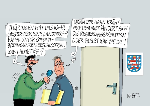 Cartoon: Landtagswahl nochmal (medium) by RABE tagged corona,bundländerkonferenz,merkel,kanzleramt,lockerungen,stufenplan,öffnungen,lockdown,shutdown,baumärkte,impfdosen,rki,fallzahlen,inzidenzwert,spahn,impfzentren,impfreihenfolge,bodo,ramelow,thüringen,erfurt,landtag,landtagswahl,september,rot,grün,rotrotgrün,wahlgesetz,coronabedingungen,hahn,mist,regierungskoalition,corona,bundländerkonferenz,merkel,kanzleramt,lockerungen,stufenplan,öffnungen,lockdown,shutdown,baumärkte,impfdosen,rki,fallzahlen,inzidenzwert,spahn,impfzentren,impfreihenfolge,bodo,ramelow,thüringen,erfurt,landtag,landtagswahl,september,rot,grün,rotrotgrün,wahlgesetz,coronabedingungen,hahn,mist,regierungskoalition