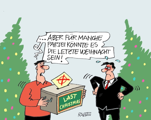 Cartoon: Last Christmas (medium) by RABE tagged ampel,ampelregierung,rot,grün,gelb,fdp,spd,grüne,rabe,ralf,böhme,cartoon,karikatur,pressezeichnung,farbcartoon,tagescartoon,inflation,einkommen,rente,rentenpaket,bruch,streit,neuwahlen,wahlkampf,stimmzettel,wahlurne,weihnachten,weihnachtsmusik,hit,wham,last,christmas,ampel,ampelregierung,rot,grün,gelb,fdp,spd,grüne,rabe,ralf,böhme,cartoon,karikatur,pressezeichnung,farbcartoon,tagescartoon,inflation,einkommen,rente,rentenpaket,bruch,streit,neuwahlen,wahlkampf,stimmzettel,wahlurne,weihnachten,weihnachtsmusik,hit,wham,last,christmas