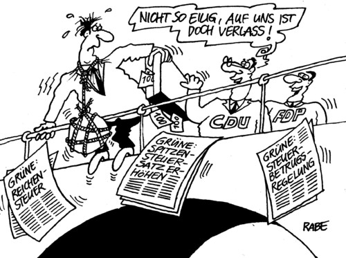 Cartoon: Lebensmüde (medium) by RABE tagged bundesparteitag,grüne,berlin,roth,trittin,künast,machtwechsel,wunschkoalition,rotgrün,gabriel,reichensteuer,spitzensteuersatz,besserverdiener,steuerbetrug,spd,rabe,ralf,böhme,cartoon,karikatur,lebensmüde,selbstmörder,suizit,brücke,sprung,steuerflüchtling,merkel,kanzlerin,schwarzgelb,koalition,fdp,cdu,bundestagswahl,bundesparteitag,grüne,berlin,roth,trittin,künast,machtwechsel,wunschkoalition,rotgrün,gabriel,reichensteuer,spitzensteuersatz,besserverdiener,steuerbetrug,spd,rabe,ralf,böhme,cartoon,karikatur,lebensmüde,selbstmörder,suizit,brücke,sprung,steuerflüchtling,merkel,kanzlerin,schwarzgelb,koalition,fdp,cdu,bundestagswahl