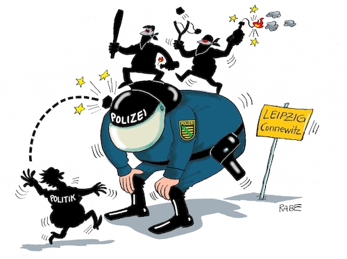 Cartoon: Leipzig Connewitz (medium) by RABE tagged leipzig,connewitz,polizei,polizeieinsatz,silvester,silvesternacht,steine,raketen,brandsätze,terroristen,extremisten,rabe,ralf,böhme,cartoon,karikatur,pressezeichnung,farbcartoon,tagescartoon,polizeipräsident,linke,rechte,gewalt,linksextremisten,linksextremismus,rücken,verletzungen,leipzig,connewitz,polizei,polizeieinsatz,silvester,silvesternacht,steine,raketen,brandsätze,terroristen,extremisten,rabe,ralf,böhme,cartoon,karikatur,pressezeichnung,farbcartoon,tagescartoon,polizeipräsident,linke,rechte,gewalt,linksextremisten,linksextremismus,rücken,verletzungen