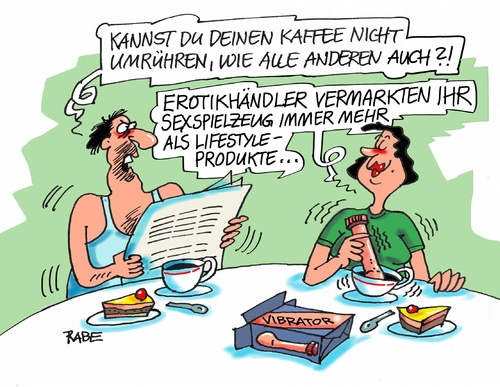 Cartoon: Lifestylevibrator (medium) by RABE tagged lifestyl,sexspielzeug,vibrator,erotikhersteller,rabe,ralf,böhme,cartoon,karikatur,pressezeichnung,farbcartoon,tagescartoon,frühstück,kaffee,ehepaar,mann,frau,lust,erotikhändler,erotikshop,sexshop,lifestyl,sex,sexspielzeug,vibrator,erotikhersteller,rabe,ralf,böhme,cartoon,karikatur,pressezeichnung,farbcartoon,tagescartoon,frühstück,kaffee,ehepaar,mann,frau,lust,erotikhändler,erotikshop,sexshop