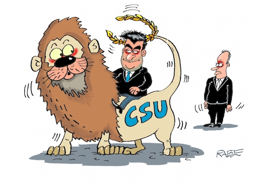 Cartoon: Löwenritt (medium) by RABE tagged söder,csu,klausur,klausurtagung,bayern,löwe,lorbeerkranz,rabe,ralf,böhme,cartoon,karikatur,pressezeichnung,farbcartoon,tagescartoon,friedrich,merz,union,cdu,schwesterpartei,berlin,söder,csu,klausur,klausurtagung,bayern,löwe,lorbeerkranz,rabe,ralf,böhme,cartoon,karikatur,pressezeichnung,farbcartoon,tagescartoon,friedrich,merz,union,cdu,schwesterpartei,berlin