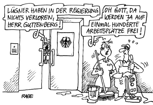 Cartoon: Lügnerregierung (medium) by RABE tagged guttenberg,csu,bundesregierung,kanzlerin,merkel,cdu,bundestag,plenarsaal,bundesadler,plagiat,plagiatsvorwurf,mentor,doktorarbeit,doktortitel,debatte,opposition,spd,linke,grüne,abschreiben,vorwürfe,verleiren,gott,arbeitsplätze,job,jobsuche,reinigungspersonal,putzfrau,scheuern,staubsauger,kehren,saugen,reinigen,teppich,teppichbelag,kehrschaufel,scheuerlappen,mann,frau,regierungsviertel,berlin,reichstagskuppel,anhörung,guttenberg,bundesregierung,afghanistankrieg,afghanistan,bundesverteidigungsminister,koalition,opposition