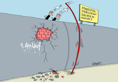 Cartoon: Mauerspecht (medium) by RABE tagged landtagswahl,sachsen,anhalt,haseloff,cdu,afd,bürger,rabe,ralf,böhme,cartoon,karikatur,pressezeichnung,farbcartoon,tagescartoon,mauer,stabhochsprung,ziegel,abpraller,sturz,anlauf,landtagswahl,sachsen,anhalt,haseloff,cdu,afd,bürger,rabe,ralf,böhme,cartoon,karikatur,pressezeichnung,farbcartoon,tagescartoon,mauer,stabhochsprung,ziegel,abpraller,sturz,anlauf