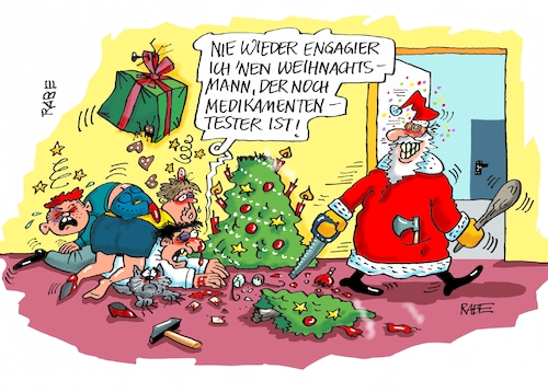 Cartoon: Medikamententest (medium) by RABE tagged weihnachten,weihnachtsmann,bescherung,geschenke,weihnachtsbaum,rabe,ralf,böhme,cartoon,karikatur,pressezeichnung,farbcartoon,tagescartoon,familie,kinder,prügel,medikamente,medikamententester,weihnachten,weihnachtsmann,bescherung,geschenke,weihnachtsbaum,rabe,ralf,böhme,cartoon,karikatur,pressezeichnung,farbcartoon,tagescartoon,familie,kinder,prügel,medikamente,medikamententester