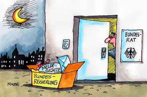 Cartoon: Meldepflichtiges (medium) by RABE tagged meldegesetz,meldung,einwohnermeldeamt,bundesinnenminister,friedrich,csu,bundesregierung,bundesrat,bundestag,seibert,merkel,kind,baby,stadt,findelkind,meldebehörde,gesetz,gesetzentwurf,daten,weitergabe,datenschutz,bürger,widerspruch,meldegesetz,meldung,einwohnermeldeamt,bundesinnenminister,friedrich