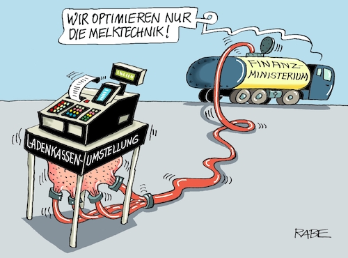 Cartoon: Melker Scholz (medium) by RABE tagged kanzlerkandidat,olaf,scholz,spd,bundesfinanzminister,steuen,steuereinnahmen,rabe,ralf,böhme,cartoon,karikatur,pressezeichnung,farbcartoon,tagescartoon,tank,tanklaster,euter,kuh,melker,melktechnik,schlauch,pumpe,ladenkasse,registrierkasse,ladenbesitzer,steuernfahndung,steuerhinterziehung,kassensystem,erneuerung,kanzlerkandidat,olaf,scholz,spd,bundesfinanzminister,steuen,steuereinnahmen,rabe,ralf,böhme,cartoon,karikatur,pressezeichnung,farbcartoon,tagescartoon,tank,tanklaster,euter,kuh,melker,melktechnik,schlauch,pumpe,ladenkasse,registrierkasse,ladenbesitzer,steuernfahndung,steuerhinterziehung,kassensystem,erneuerung