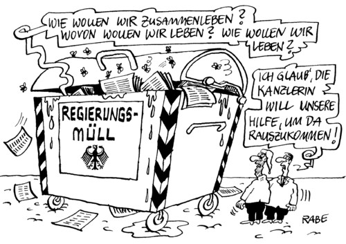 Cartoon: Merkelmüll (medium) by RABE tagged bundeskanzlerin,merkel,cdu,bundesregierung,zukunftsdialog,bürger,austausch,internet,bürgerforum,fragen,dialog,über,deutschland,zusammenleben,wohlstand,direktkontakt,müll,mülltonne,müllcontainer,regierung,regierungsmüll,leben,hilfe,euro,krise,bundeskanzlerin,merkel,cdu,bundesregierung,regierung,müll,regierungsmüll,euro,krise,internet,bürger,antworten,fragen,bürgerforum