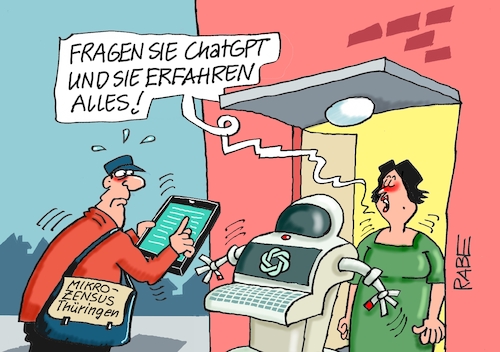 Cartoon: Microzensus (medium) by RABE tagged merz,kanzler,koalition,union,spd,klingbeil,cartoon,karikatur,pressezeichnung,farbcartoon,tagescartoon,weihnachten,silvester,neujahr,jahresbeginn,start,rettung,rettungsring,michel,ertrinken,thüringen,zensus,micro,microzensus,bürger,befragung,ki,it,roboter,chatgpt,merz,kanzler,koalition,union,spd,klingbeil,cartoon,karikatur,pressezeichnung,farbcartoon,tagescartoon,weihnachten,silvester,neujahr,jahresbeginn,start,rettung,rettungsring,michel,ertrinken,thüringen,zensus,micro,microzensus,bürger,befragung,ki,it,roboter,chatgpt
