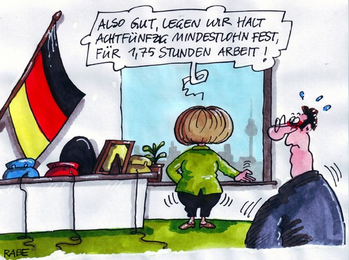 Cartoon: Mindestlohn Text1 (medium) by RABE tagged merkel,kanzlerin,cdu,bundesregierung,koalition,schwarzgeld,fdp,csu,seehofer,rösler,debatte,mindetslohn,mindestlohndebatte,euro,stundenlohn,gewerkschaften,kanzleramt,berlin,bundeshauptstadt,lohnuntergrenze,arbeitgeber,entlohnung,beruf,branchenübergreifend,merkel,cdu,bundesregierung,koalition,schwarzgeld,fdp,seehofer,rösler,debatte,mindetslohn