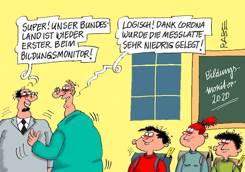 Cartoon: Monitoring (medium) by RABE tagged virus,corona,pandemie,coronakrise,rabe,ralf,böhme,cartoon,karikatur,pressezeichnung,farbcartoon,tagescartoon,viren,virenschutz,mundschutz,desinfektion,föderal,föderalismus,ländersache,bildung,bildungsmonitor,bundesländer,bayern,sachsen,thüringen,bildungsminister,maßstäbe,meßlatten,virus,corona,pandemie,coronakrise,rabe,ralf,böhme,cartoon,karikatur,pressezeichnung,farbcartoon,tagescartoon,viren,virenschutz,mundschutz,desinfektion,föderal,föderalismus,ländersache,bildung,bildungsmonitor,bundesländer,bayern,sachsen,thüringen,bildungsminister,maßstäbe,meßlatten