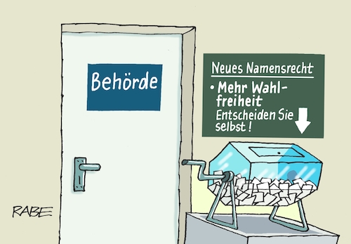 Cartoon: Namensrecht (medium) by RABE tagged namensrecht,namen,namensrechtänderung,behörde,bundestag,familiennamen,ehepaare,kinder,rabe,ralf,böhme,cartoon,karikatur,pressezeichnung,farbcartoon,doppelnamen,lose,zettel,lostrommel,tombola,ziehung,namensrecht,namen,namensrechtänderung,behörde,bundestag,familiennamen,ehepaare,kinder,rabe,ralf,böhme,cartoon,karikatur,pressezeichnung,farbcartoon,doppelnamen,lose,zettel,lostrommel,tombola,ziehung