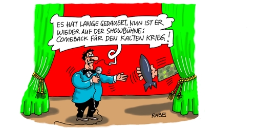 Cartoon: Natoshowbühne (medium) by RABE tagged nato,natoshowbühne,natocomeback,comeback,kalter,krieg,aufrüstung,grenze,raketenschild,raketenabwehr,atomwaffen,rabe,ralf,böhme,cartoon,karikatur,pressezeichnung,farbcartoon,tagescartoon,ukraine,ukrainekrise,ostukraine,poroschenko,putin,obams,russland,separatisten,nato,natoshowbühne,natocomeback,comeback,kalter,krieg,aufrüstung,grenze,raketenschild,raketenabwehr,atomwaffen,rabe,ralf,böhme,cartoon,karikatur,pressezeichnung,farbcartoon,tagescartoon,ukraine,ukrainekrise,ostukraine,poroschenko,putin,obams,russland,separatisten