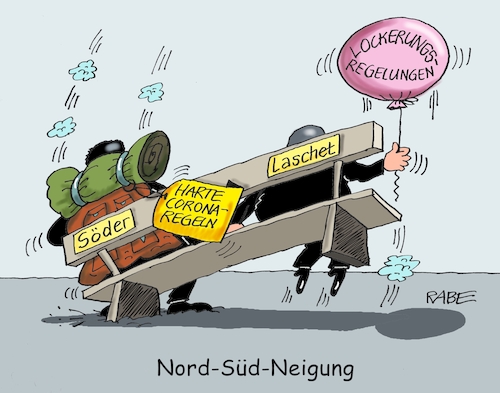 Cartoon: Neigungswinkligkeiten (medium) by RABE tagged virus,corona,pandemie,coronakrise,rabe,ralf,böhme,cartoon,karikatur,pressezeichnung,farbcartoon,tagescartoon,viren,virenschutz,mundschutz,desinfektion,föderal,föderalismus,ländersache,ministerpräsidenten,bayern,nrw,laschet,söder,münchen,oktoberfest,coronaregeln,abstandhalten,kontakbeschränkungen,lockerungen,bank,gefälle,neigung,rucksack,luftballon,virus,corona,pandemie,coronakrise,rabe,ralf,böhme,cartoon,karikatur,pressezeichnung,farbcartoon,tagescartoon,viren,virenschutz,mundschutz,desinfektion,föderal,föderalismus,ländersache,ministerpräsidenten,bayern,nrw,laschet,söder,münchen,oktoberfest,coronaregeln,abstandhalten,kontakbeschränkungen,lockerungen,bank,gefälle,neigung,rucksack,luftballon