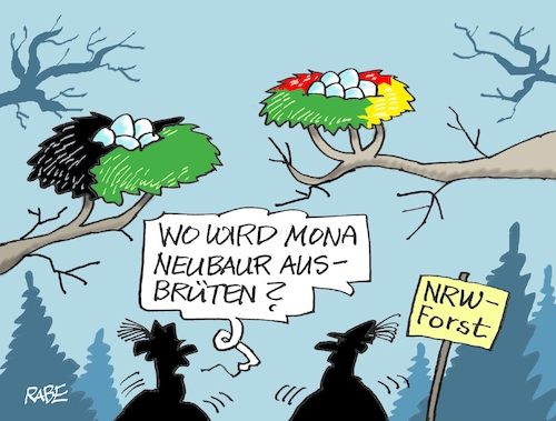 Cartoon: Nestbrüterin (medium) by RABE tagged landtagswahl,nrw,wüst,kutschaty,cdu,spd,nordrheinwestfalen,nordrhein,westfalen,rabe,ralf,böhme,cartoon,karikatur,pressezeichnung,farbcartoon,tagescartoon,wähler,wahlurne,maß,maßkrug,wappen,wahlsieg,mana,neubaur,grüne,koaltionen,nester,eier,brüterin,schwarz,grün,rot,gelb,fdp,forst,koalitionsbildung,landtagswahl,nrw,wüst,kutschaty,cdu,spd,nordrheinwestfalen,nordrhein,westfalen,rabe,ralf,böhme,cartoon,karikatur,pressezeichnung,farbcartoon,tagescartoon,wähler,wahlurne,maß,maßkrug,wappen,wahlsieg,mana,neubaur,grüne,koaltionen,nester,eier,brüterin,schwarz,grün,rot,gelb,fdp,forst,koalitionsbildung