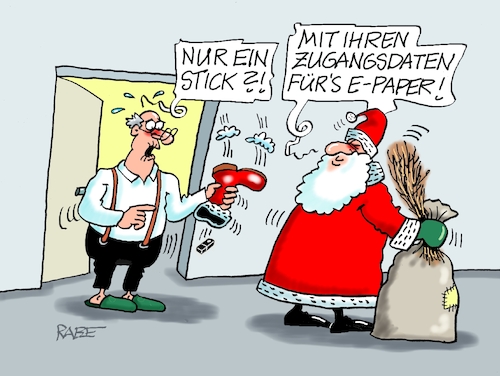 Cartoon: Newspaper (medium) by RABE tagged merz,union,kanzler,fritze,koalition,spd,klingbeil,bundesregierung,rabe,ralf,böhme,cartoon,karikatur,pressezeichnung,farbcartoon,tagescartoon,fett,fettnapf,drecksarbeit,stelzen,training,nikolaus,nikolausstiefel,nikolaustag,rentner,zeitung,paper,digitalpaper,digitalzeitung,tablet,online,ki,zeitungsabo,abo,nachrichten,merz,union,kanzler,fritze,koalition,spd,klingbeil,bundesregierung,rabe,ralf,böhme,cartoon,karikatur,pressezeichnung,farbcartoon,tagescartoon,fett,fettnapf,drecksarbeit,stelzen,training,nikolaus,nikolausstiefel,nikolaustag,rentner,zeitung,paper,digitalpaper,digitalzeitung,tablet,online,ki,zeitungsabo,abo,nachrichten