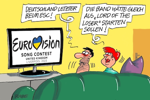 Cartoon: Nochmal Loser (medium) by RABE tagged songcontest,esc,liverpool,ukraine,schlagerwettbewerb,rabe,ralf,böhme,cartoon,karikatur,pressezeichnung,farbcartoon,tagescartoon,beatles,pop,rock,beat,deutschland,endstand,letzter,verlierer,loser,lord,lost,vergessene,band,herr,gott,tv,ehepaar,couch,fernsehübertragung,live,songcontest,esc,liverpool,ukraine,schlagerwettbewerb,rabe,ralf,böhme,cartoon,karikatur,pressezeichnung,farbcartoon,tagescartoon,beatles,pop,rock,beat,deutschland,endstand,letzter,verlierer,loser,lord,lost,vergessene,band,herr,gott,tv,ehepaar,couch,fernsehübertragung,live