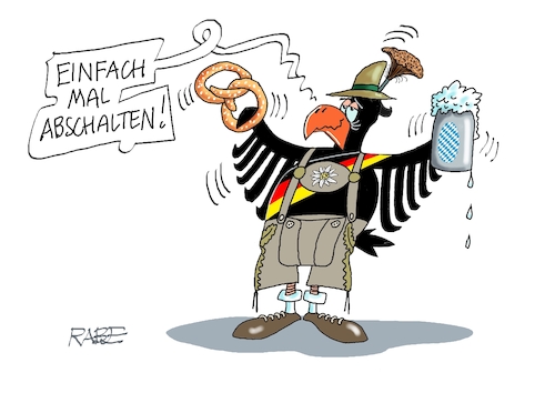 Cartoon: Oktoberfest feiern (medium) by RABE tagged oktober,oktoberfest,wiesn,münchen,bayern,brezel,brezn,weißwurst,maß,händel,rabe,ralf,böhme,cartoon,karikatur,pressezeichnung,farbcartoon,bundesadler,tagescartoon,oktober,oktoberfest,wiesn,münchen,bayern,brezel,brezn,weißwurst,maß,händel,rabe,ralf,böhme,cartoon,karikatur,pressezeichnung,farbcartoon,bundesadler,tagescartoon