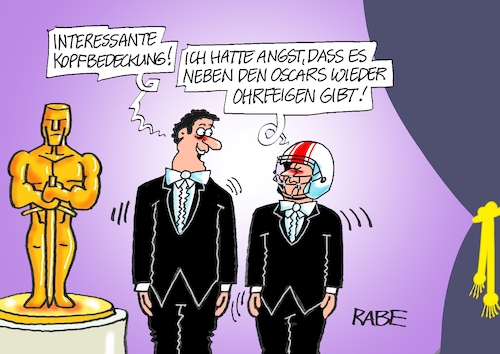 Cartoon: Oscar (medium) by RABE tagged oscar,oscarverleihung,filmakademie,hollywood,filmpreise,kodak,theatre,gewinner,winner,kategorien,hauptdarsteller,nebendarsteller,rabe,ralf,böhme,cartoon,karikatur,pressezeichnung,farbcartoon,tagescartoon,helm,schutzhelm,moderator,ohrfeige,backpfeife,will,smith,oscar,oscarverleihung,filmakademie,hollywood,filmpreise,kodak,theatre,gewinner,winner,kategorien,hauptdarsteller,nebendarsteller,rabe,ralf,böhme,cartoon,karikatur,pressezeichnung,farbcartoon,tagescartoon,helm,schutzhelm,moderator,ohrfeige,backpfeife,will,smith