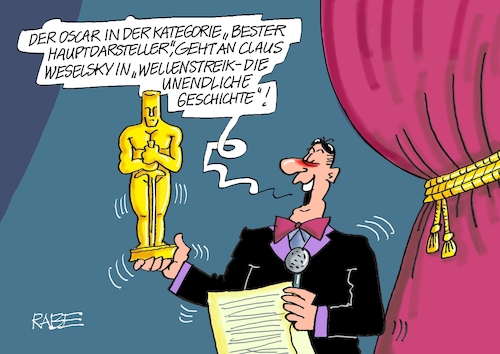 Cartoon: Oscar Bahn (medium) by RABE tagged bahn,db,bahnkunden,fahrpreis,fahrpreiserhöhung,rabe,ralf,böhme,cartoon,karikatur,pressezeichnung,farbcartoon,tagescartoon,schnellzug,bahnticket,schlusslicht,passagiere,bahnreisende,puffer,treik,gdl,lokführer,claus,weselsky,tarifstreit,oscar,oscarnominierung,oscarverleihung,new,york,hollywood,kodak,theatre,filmakademie,preisvergabe,bahn,db,bahnkunden,fahrpreis,fahrpreiserhöhung,rabe,ralf,böhme,cartoon,karikatur,pressezeichnung,farbcartoon,tagescartoon,schnellzug,bahnticket,schlusslicht,passagiere,bahnreisende,puffer,treik,gdl,lokführer,claus,weselsky,tarifstreit,oscar,oscarnominierung,oscarverleihung,new,york,hollywood,kodak,theatre,filmakademie,preisvergabe