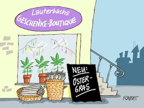 Cartoon: Ostergras (medium) by RABE tagged ostern,ostrgras,osterhase,ostereier,ostergeschenke,karfreitag,ostersonntag,gründonnerstag,osterkörbchen,rabe,ralf,böhme,cartoon,karikatur,pressezeichnung,farbcartoon,tagescartoon,karl,lauterbach,joint,hanf,cannabis,cannabisfreigabe,cannabisgesetz,cannabislegalisierung,ostern,ostrgras,osterhase,ostereier,ostergeschenke,karfreitag,ostersonntag,gründonnerstag,osterkörbchen,rabe,ralf,böhme,cartoon,karikatur,pressezeichnung,farbcartoon,tagescartoon,karl,lauterbach,joint,hanf,cannabis,cannabisfreigabe,cannabisgesetz,cannabislegalisierung