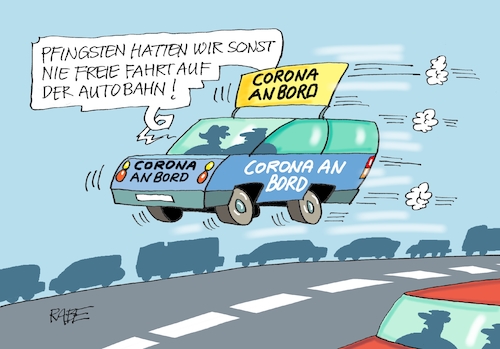 Cartoon: Pfingstreisser (medium) by RABE tagged virus,corona,pandemie,coronakrise,rabe,ralf,böhme,cartoon,karikatur,pressezeichnung,farbcartoon,tagescartoon,viren,virenschutz,mundschutz,desinfektion,föderal,föderalismus,ländersache,lockerungen,abstandsregeln,maskenpflicht,autobahn,reiseverkehr,pfingsten,pfingstreisen,reisebeschränkungen,pfingstreiseverkehr,stau,staugefahr,virus,corona,pandemie,coronakrise,rabe,ralf,böhme,cartoon,karikatur,pressezeichnung,farbcartoon,tagescartoon,viren,virenschutz,mundschutz,desinfektion,föderal,föderalismus,ländersache,lockerungen,abstandsregeln,maskenpflicht,autobahn,reiseverkehr,pfingsten,pfingstreisen,reisebeschränkungen,pfingstreiseverkehr,stau,staugefahr