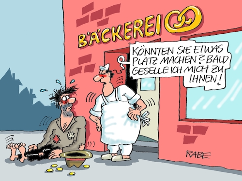 Cartoon: Platz da (medium) by RABE tagged gas,gassparen,gasnotstand,gasgeben,sanktionen,gasspeicher,gasheizung,rabe,ralf,böhme,cartoon,karikatur,pressezeichnung,farbcartoon,tagescartoon,robert,habeck,putin,ukrainekrieg,energiekrise,insolvenz,inflation,bettler,obdachloser,fußgängerzone,bäcker,bäckerei,bäckereiladen,gas,gassparen,gasnotstand,gasgeben,sanktionen,gasspeicher,gasheizung,rabe,ralf,böhme,cartoon,karikatur,pressezeichnung,farbcartoon,tagescartoon,robert,habeck,putin,ukrainekrieg,energiekrise,insolvenz,inflation,bettler,obdachloser,fußgängerzone,bäcker,bäckerei,bäckereiladen