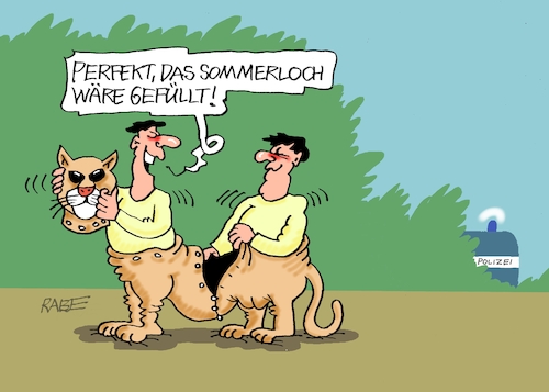 Cartoon: Pumakostüm (medium) by RABE tagged puma,pumasichtung,sommer,sommerloch,beutegreifer,raubtier,rabe,ralf,böhme,cartoon,karikatur,pressezeichnung,farbcartoon,tagescartoon,fussball,fussballer,fussballschuhe,marke,logo,kostüm,puma,pumasichtung,sommer,sommerloch,beutegreifer,raubtier,rabe,ralf,böhme,cartoon,karikatur,pressezeichnung,farbcartoon,tagescartoon,fussball,fussballer,fussballschuhe,marke,logo,kostüm
