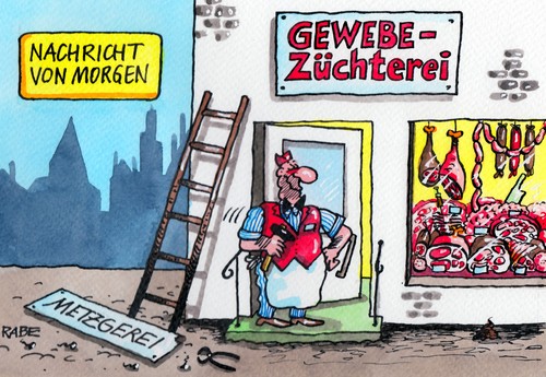 Cartoon: Retortenburger (medium) by RABE tagged burger,retortenburger,gewebe,gewebezüchterei,metzgerei,metzger,fleischer,fleischerei,fleisch,enzyme,labor,wissenschaftler,reagenzglas,stammzellen,rinderstammzellen,fleischklops,niederlande,rabe,ralf,böhme,cartoon,karikatur,pressezeichnung,farbcartoon,wurst,schinken,keule,brust,braten,mett,muskelstammzellen,fleischkonsum,muskelstränge,tierschutz,tiertransporte,burger,retortenburger,gewebe,gewebezüchterei,metzgerei,metzger,fleischer,fleischerei,fleisch,enzyme,labor,wissenschaftler,reagenzglas,stammzellen,rinderstammzellen,fleischklops,niederlande,rabe,ralf,böhme,cartoon,karikatur,pressezeichnung,farbcartoon,wurst,schinken,keule,brust,braten,mett,muskelstammzellen,fleischkonsum,muskelstränge,tierschutz,tiertransporte