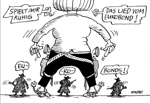 Cartoon: Revolverhelden Text2 (medium) by RABE tagged merkel,kanzlerin,cdu,bundesregierung,bond,eurobonds,eu,eurokrise,eurogipfel,brüssel,finanzchefs,fiskalpakt,western,westernheld,revolver,revolverheld,bondgirl,spiel,lied,tod,duell,schuldenkrise,regierungserklärung,staatsverschuldung,eurozone,rettungsschirm,griechenland,spanien,merkel,bundesregierung,eurobonds,eurokrise,eurogipfel,brüssel,fiskalpakt