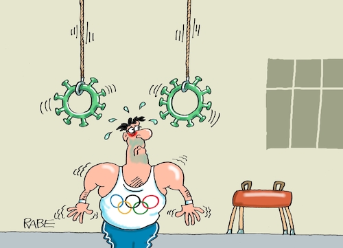 Cartoon: Ringelreih (medium) by RABE tagged olympiade,sport,tokio,japan,sportler,olympiafeuer,feuer,flamme,rabe,ralf,böhme,cartoon,karikatur,pressezeichnung,farbcartoon,tagescartoon,fechter,säbel,degen,florett,spieß,corona,virus,deltavirus,ringe,leichtathletik,pferd,bock,olympiade,sport,tokio,japan,sportler,olympiafeuer,feuer,flamme,rabe,ralf,böhme,cartoon,karikatur,pressezeichnung,farbcartoon,tagescartoon,fechter,säbel,degen,florett,spieß,corona,virus,deltavirus,ringe,leichtathletik,pferd,bock